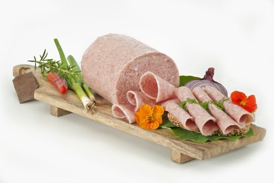 Orig. Münsterl. Mettwurst gek. in Aspik, 500g. geschnitten