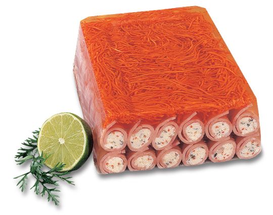 Bedford Schinkenfleischröllchen mit Kräuterkäse aus Fleischstücken zusammengefügt ca.2,2kg.