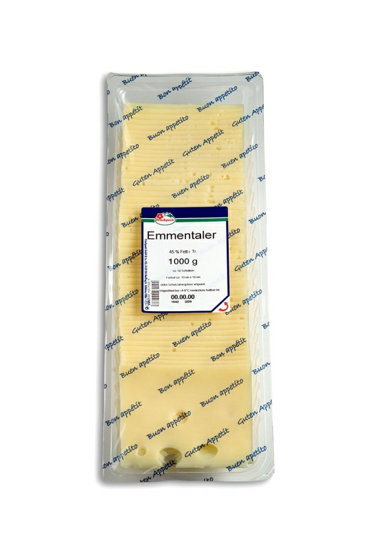 Emmentaler in Scheiben 45% 50*20g. geschindelt 1000g.