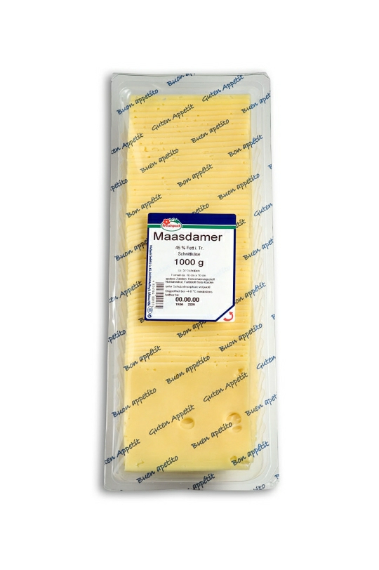 Maasdamer in Scheiben 45 % 25*20g. geschindelt 500g.