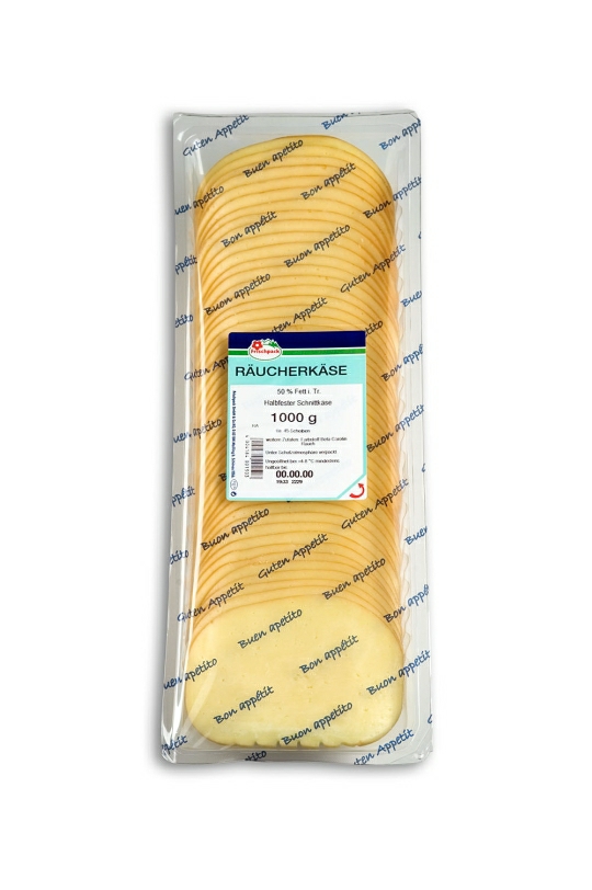 Räucherkäse 50% rd. 45 Scheiben, 1000g.