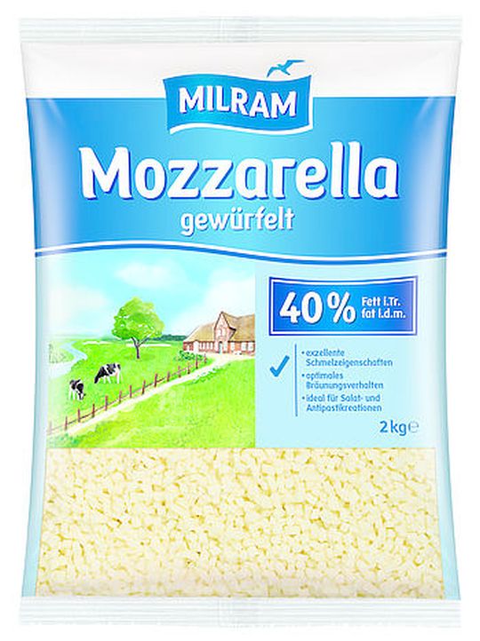 Mozzarella gewürfelt 40%, 2kg Beutel