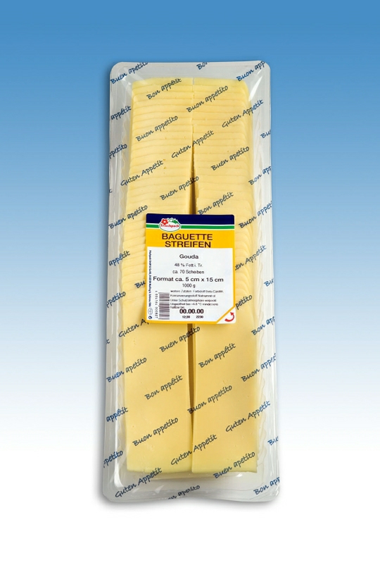 Gouda in Scheiben 48% 30g. 10*15cm gefächert 1000g.
